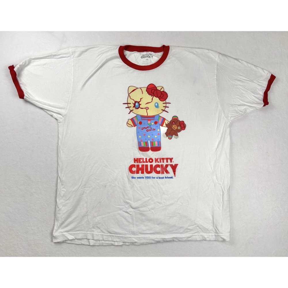 Hello Kitty Chucky Graphic T Shirt 2XL White Horror Sanrio Universal